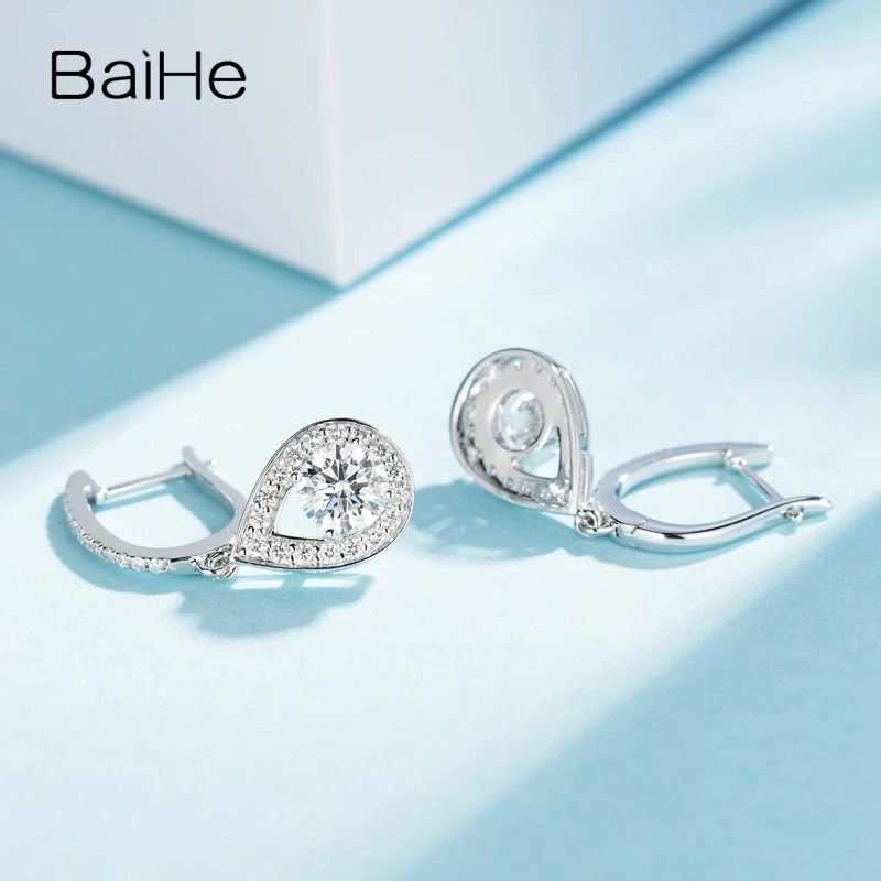 BAIHE одноцветное Белое золото 14 карат 0.70ct круглые Без основной камень для женщин