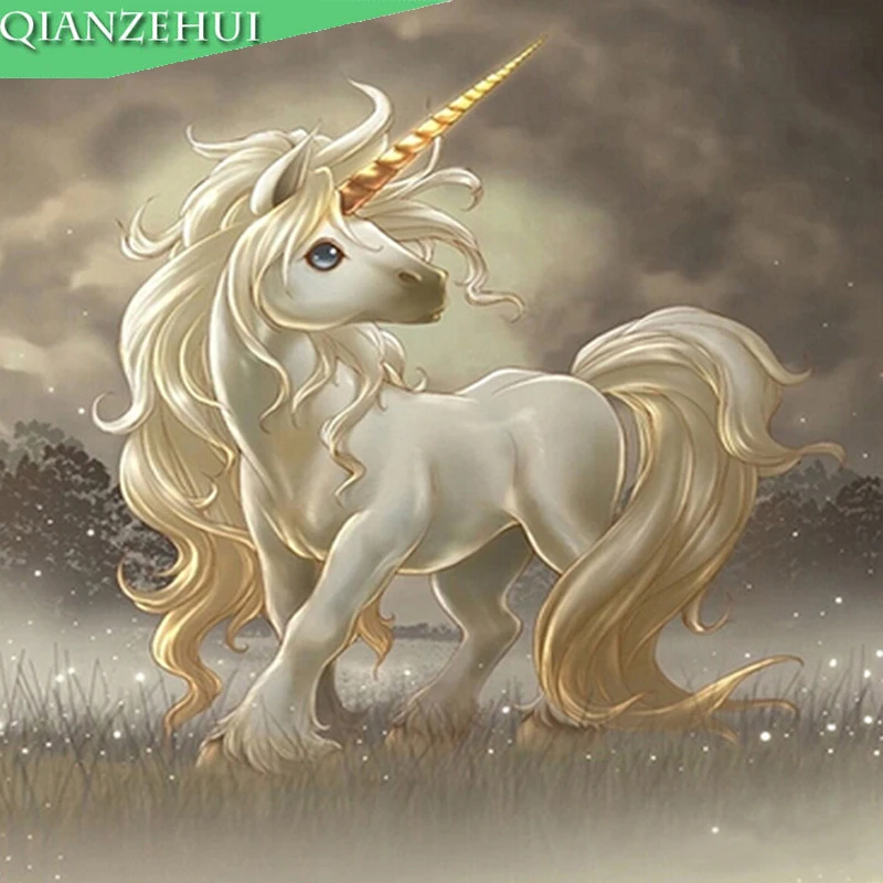 DIY Rhinestone plastic crafts painting diamond Small white horse magic square cross stitch full | Дом и сад