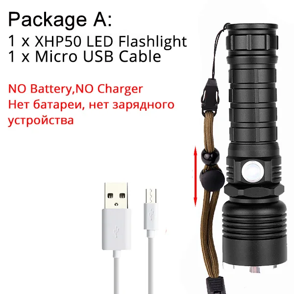 Option A Самый мощный светодиодный фонарик XHP70.2, фонарик с USB зумом, светодиодный фонарь, лампа XHP70 XHP50.2, аккумулятор 18650, лучше всего подходит для активного отдыха - Испускаемый цвет: Option A