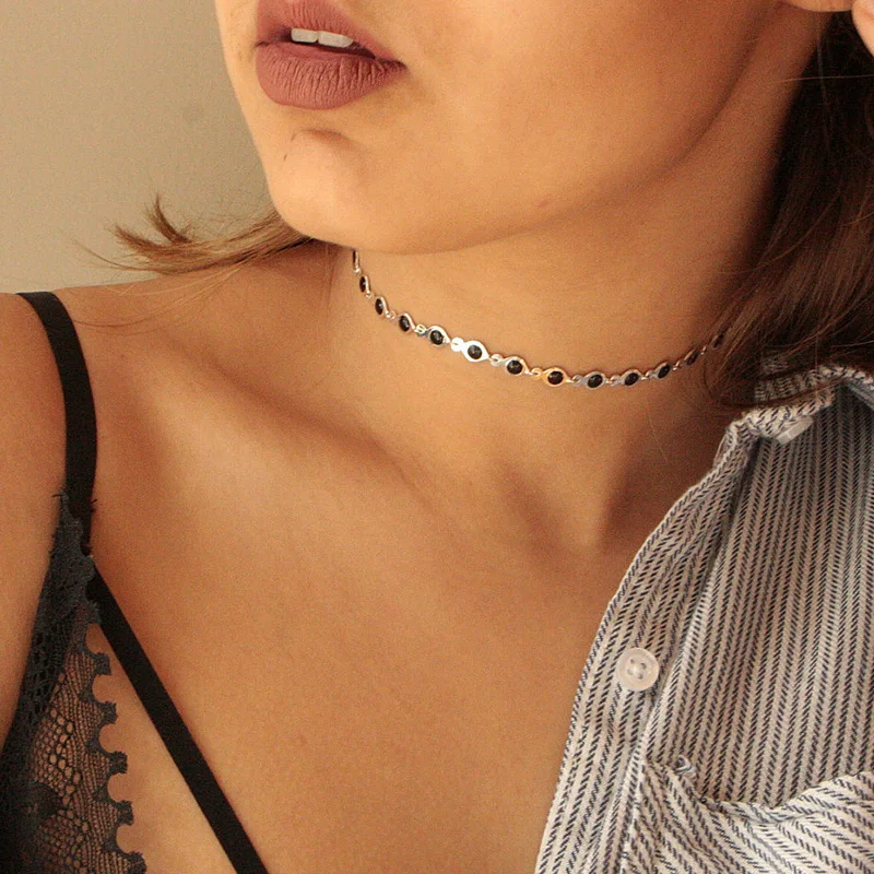 Ожерелье из черных бусин шикарное серебряное ювелирное изделие|black bead necklace|choker