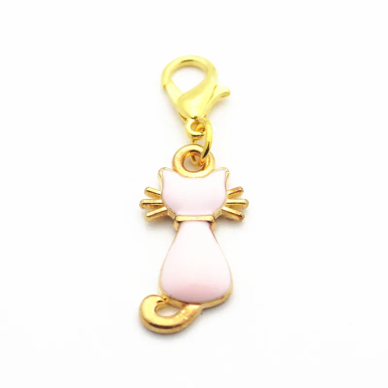 

20pcs/lot Metal Animal Dangle Charms Enamel Gold Plating Pink Cat Lobster Clasp Charms Fit DIY Bracelet Jewelry Making