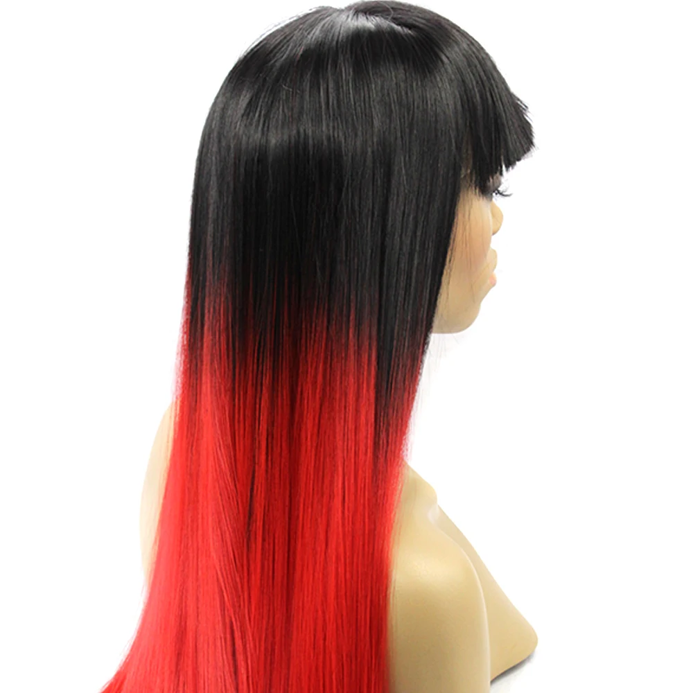 New Fashion Ombre Red Wig Cosplay Glueless Synthetic Lace Front Heat Resistant Silky Straight Hair Long with Bangs |