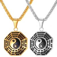 kpop eight diagrams necklace pendant yellow gold color stainless steel chinese taoism philosophy for 2016 fashion jewelry p268