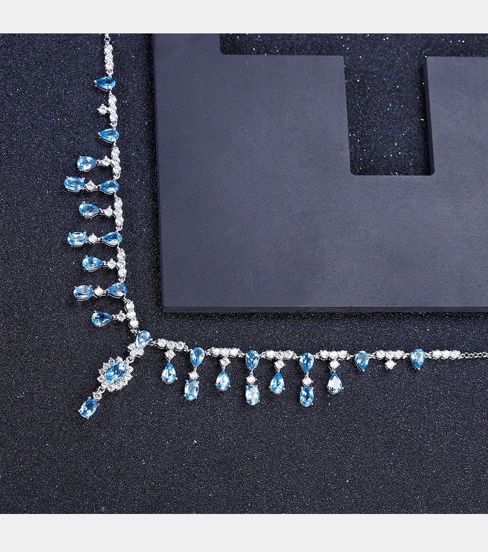 Ювелирное роскошное 925 пробы Серебряное y-ожерелье, 14.6Ct, натуральный Швейцарский Голубой Топаз, драгоценные камни, ожерелье для женщин, свадебное ювелирное изделие