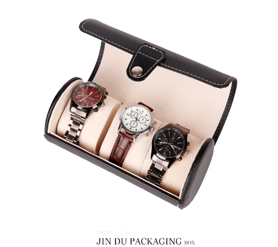 3/6/10/12 слотов Сетка Смотреть Box Дисплей коробка часы Jewelry черный Высокие ботинки из PU-кожи класса посеребренные кнопку часы поле - Цвет: Black-3