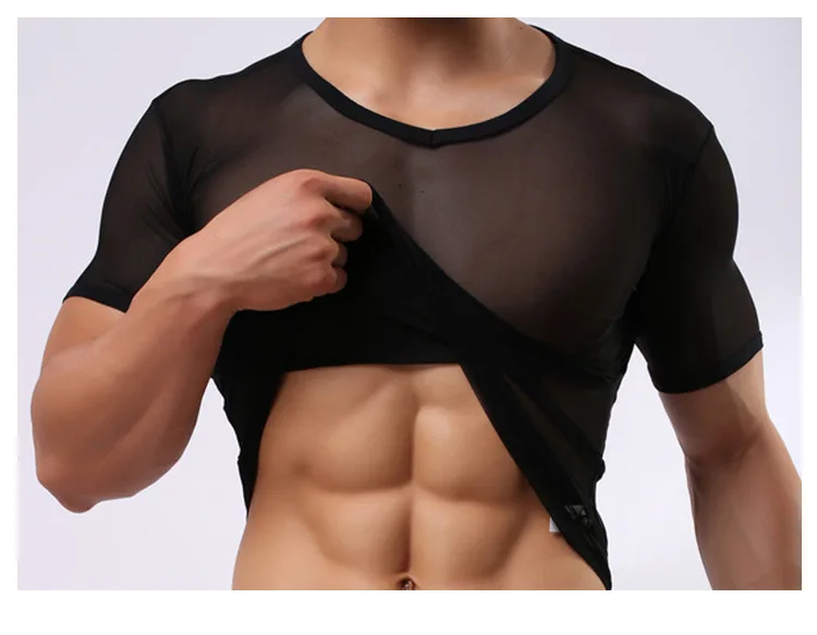 Модный бренд для мужчин пикантные марли Sheer нижняя рубашка боди/человек спандекс лайкра прозрачный дышащая футболка жилет