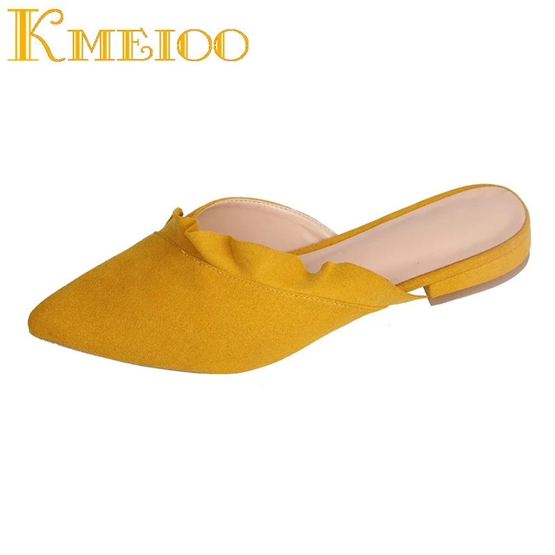 Женские туфли без застежки Kmeioo модные мюли с оборками и острым носком 2020 | Обувь