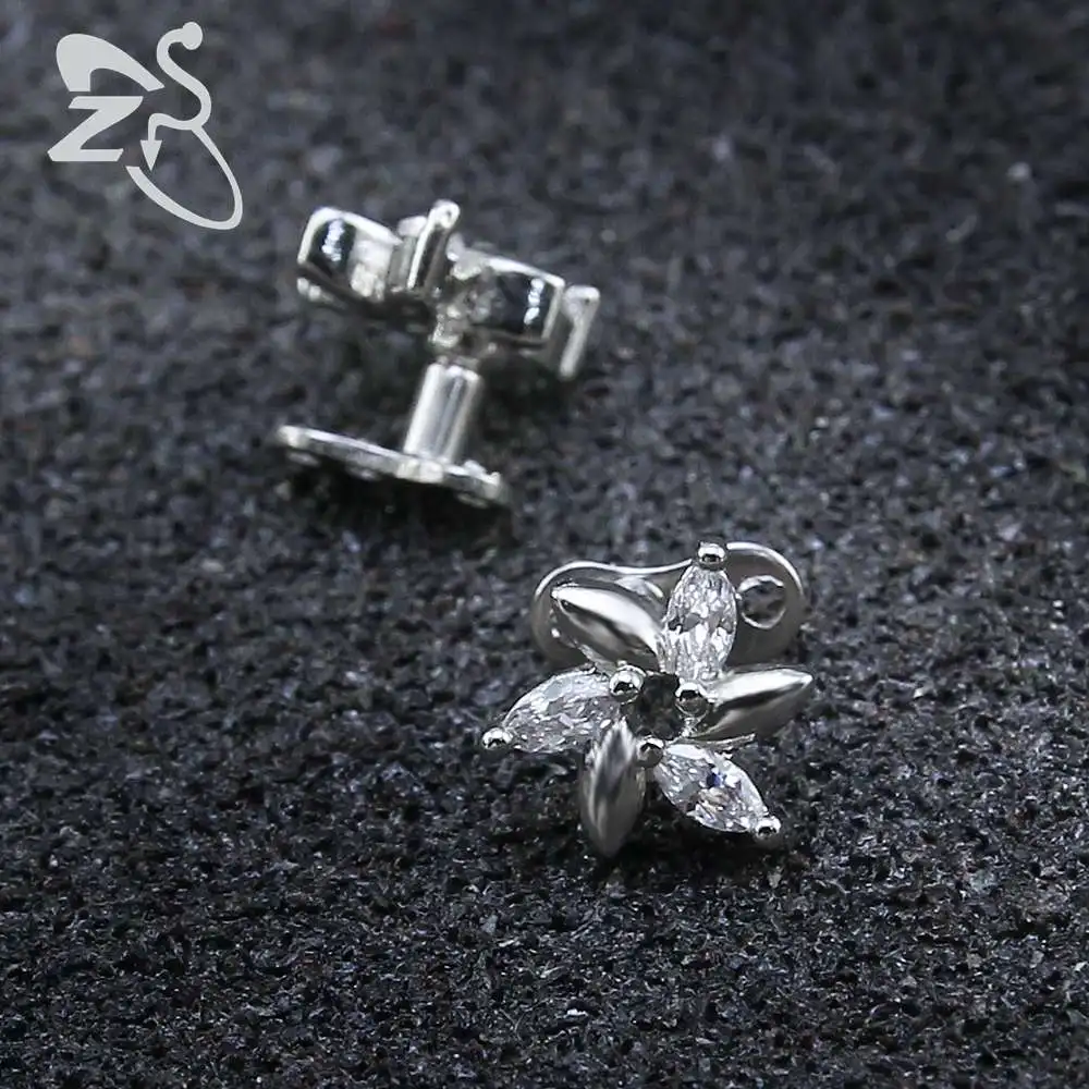 Titanium Surgical Steel Internally Threaded Screw Dermal Anchor Crystal Flower Top Piercing Skin Divers Hide In Jewelry |