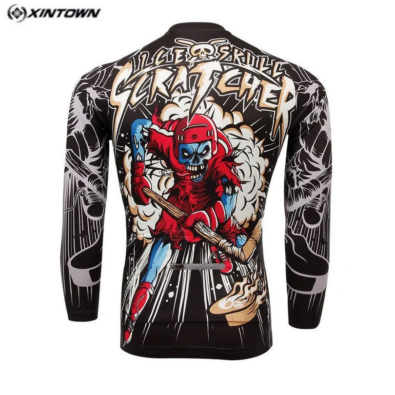 

Gray Men Bike Long jersey Red Skull Pro Team Cycling clothing Riding Top Male MTB Ropa Ciclismo Wear Maillot Long Sleeve Shirts
