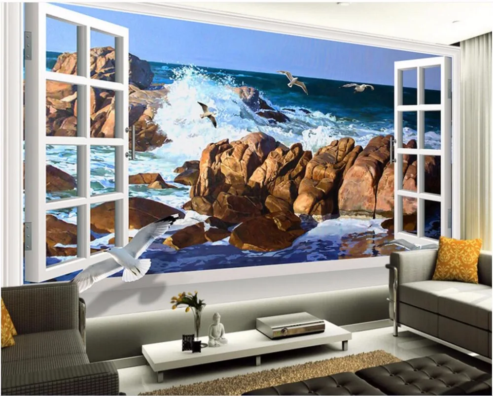 

3d wallpaper custom mural Beach sea gull painting wall papers home decoration 3d wall murals wallpaper for living room walls 3 d