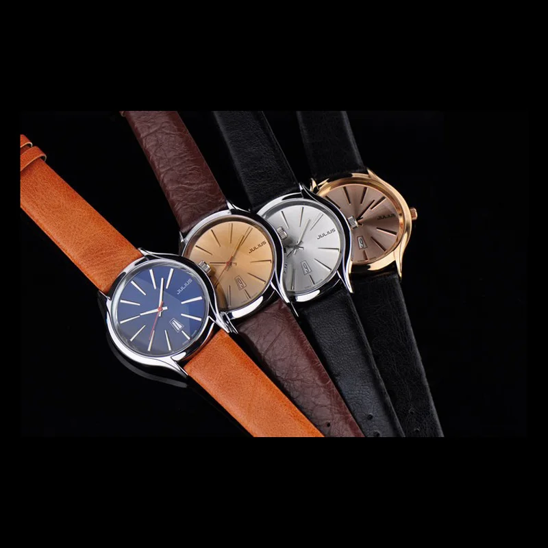 Часы наручные Julius мужские с кожаным ремешком модные большие в ретро стиле