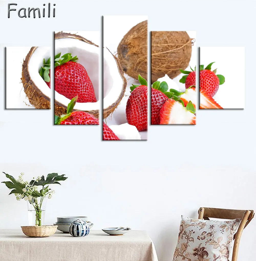 5 шт. холст картины для кухни фруктовый Настенный декор современные цветы
