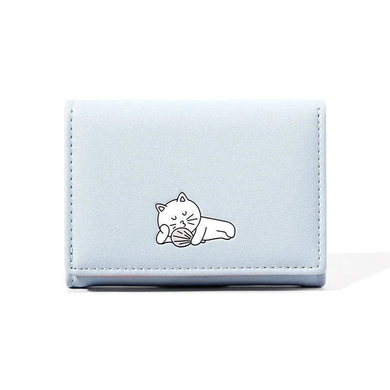 Neko Lazy Cat принт леди маленький кошелек Kawaii портмоне «кошка» карамельный цвет короткий кошелек из искусственной кожи ID держатель для карт - Цвет: 1