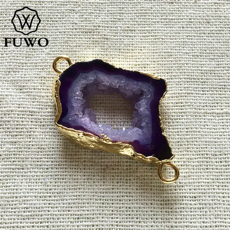 Соединитель FUWO из натурального Друза и агата с золотым покрытием модный