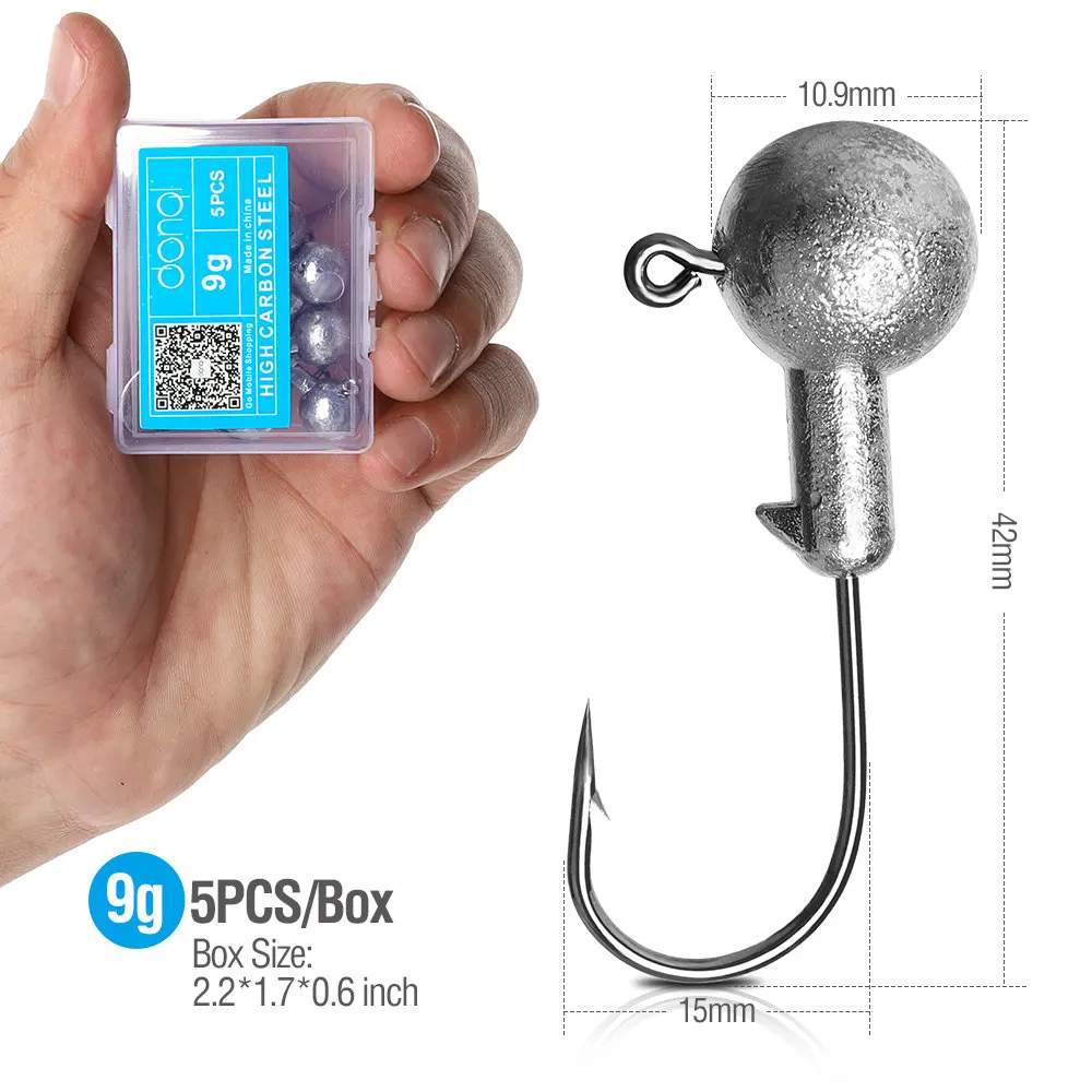 9g DONQL 5 шт./кор. Lead Jig Head рыболовный крючок 1-20 г кривошипно Jig Head крючок для карпа, приманки для рыбалки, мягкие, червь рыболовные снасти аксессуары - Цвет: 9g