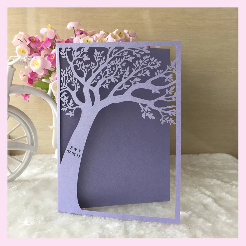 100 шт./компл. свадебные приглашения с лазерной резкой в виде дерева праздничные