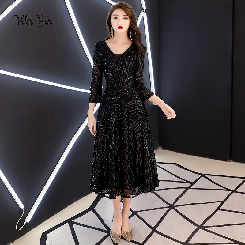 Женское вечернее платье черное с длинным рукавом на молнии элегантное из тюля