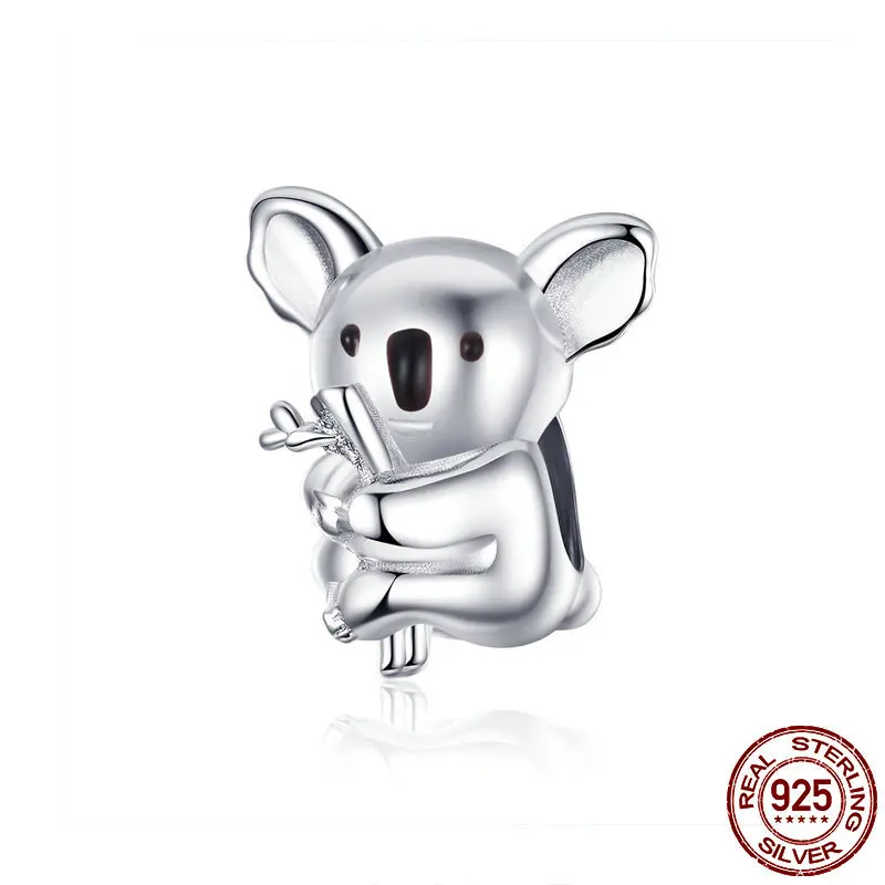 925 Стерлинговое Серебро, милые бусы коала, подходят для шарма Pandora, браслет и ожерелье, ювелирное изделие, сделай сам, подарок