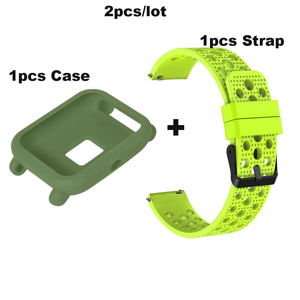 ArmyGreen case-Green 20 мм браслет Amazfit Bip Lite ремешок силиконовый Pulsera Correa для оригинальных Xiaomi Huami Amazfit Bip Lite Band защитные чехлы - Цвет: ArmyGreen case-Green