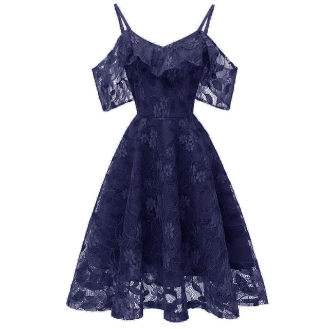 Navy Blue Сексуальное короткое вечернее платье из кружева бордового трапециевидные вечерние торжественное платье с открытыми плечами Встреча выпускников/корпоративы Выпускной платье для выпускного вечера; Robe De Soiree - Цвет: Navy Blue