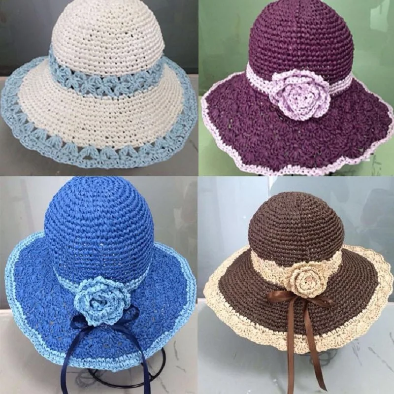 Хлопковая трава Lafite Thread соломенная шляпа вязаная крючком Line Пляжная летняя с