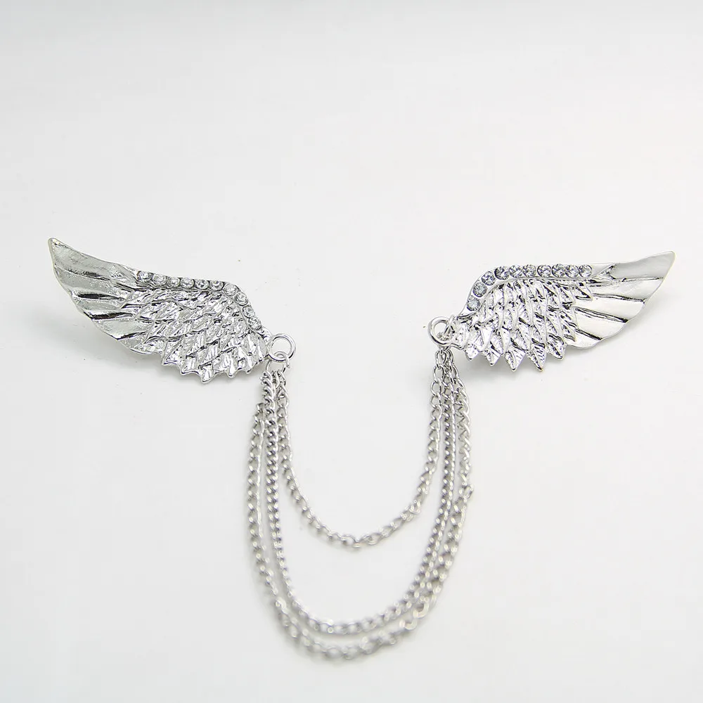 Женская винтажная брошка CY076 с зажимом и цепочкой золотыми стразами нагрудные