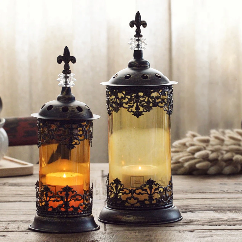 Марокко Европейский Стиль Ретро Бронзовая Свеча Держатель кованого железа