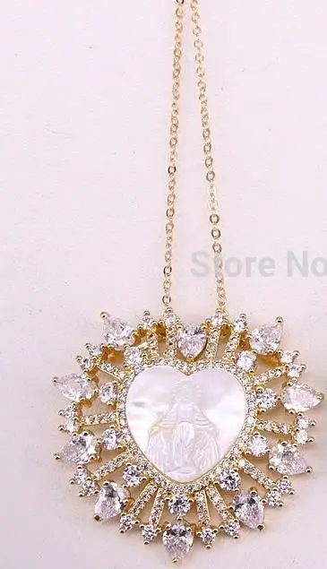 gold color 5 нитей ZYZ310-2100 CZ Micro pave Природный ожерелье Девы Марии подвеска с золото/серебро цвет покрытием в форме сердца - Окраска металла: gold color