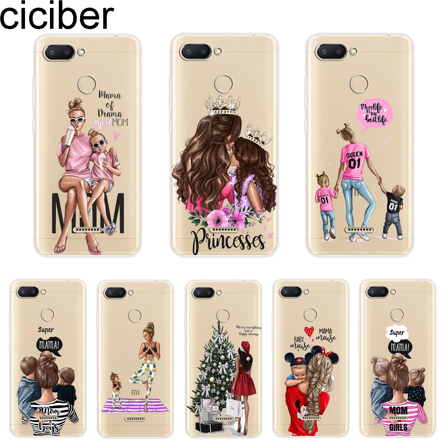 ciciber For Xiaomi Redmi 6 5 4 3 A X 3S Plus Pro Phone Case Note Coque Soft TPU Girls Baby Mom Girl Capa |