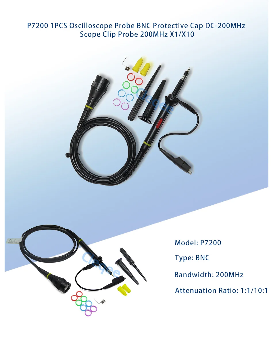 Cleqee P7200 1 шт. осциллограф зонд 200 МГц BNC защитный колпачок область зонда X1/X10 DC-200MHz