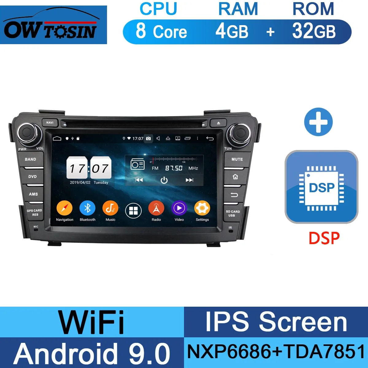 32G DSP " ips 8 Core 4G ram+ 64G rom Android 9,0 автомобильный dvd-радио GPS для hyundai I40 2011 2012 2013 DSP CarPlay Parrot BT - Цвет: 32G DSP