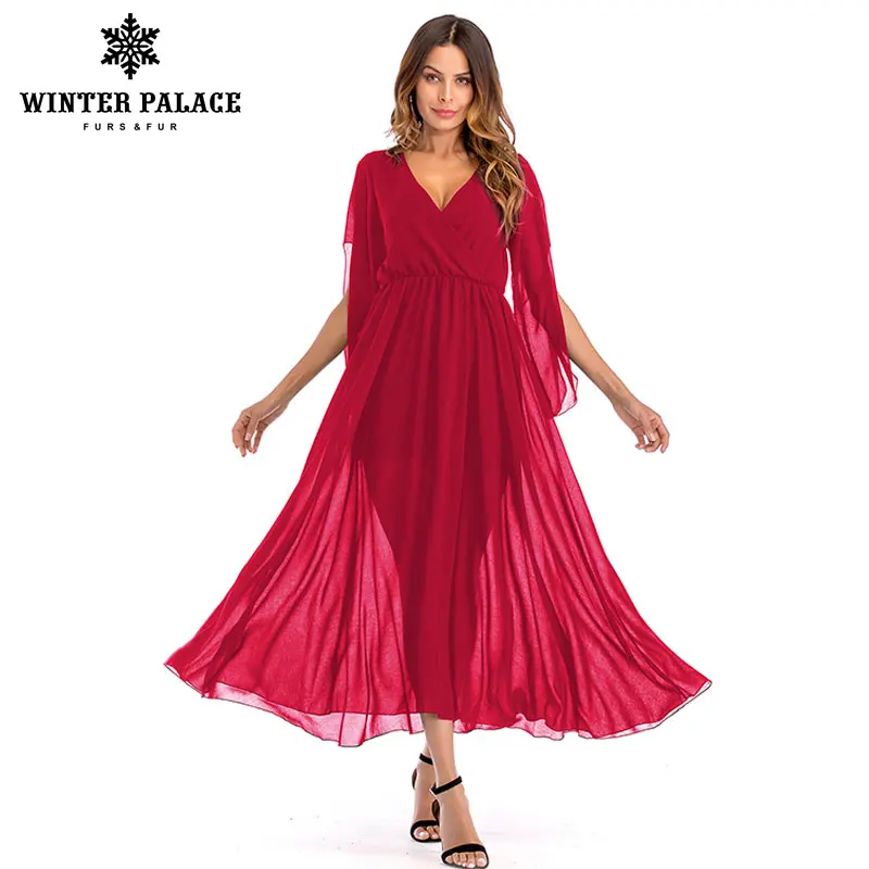 2019 летний костюм-платье с глубоким v-образным вырезом сплит-соединение сплошной