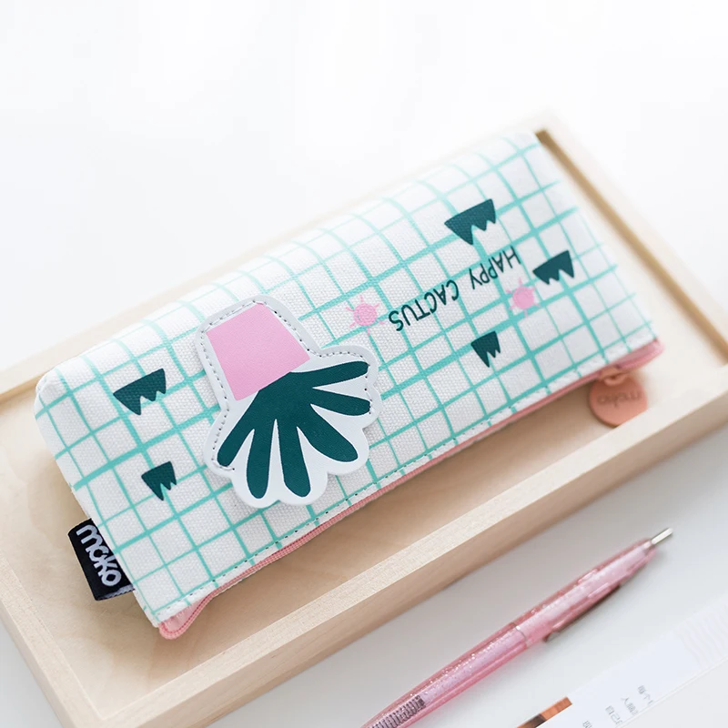 Kawaii Cactus Pencil Case Canvas Plant Stationery Large Capacity Bag For Students School Supply|Пеналы| |
