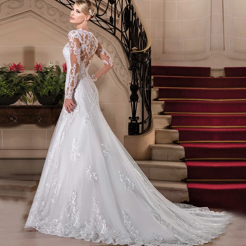2019 V шеи Кружева Аппликация Русалка/Труба Свадебное платье индивидуальный заказ