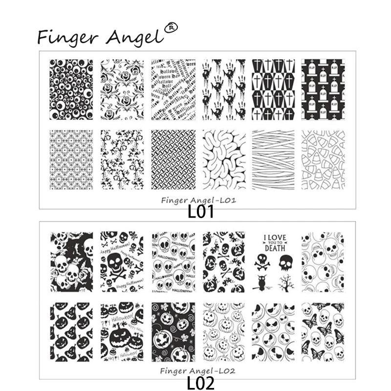 Finger Angel 1 шт. Хэллоуин дизайн пластины для штамповки ногтей штамп изображения Уникальный Забавный мультфильм череп 6*12 см DIY шаблон для ногтей