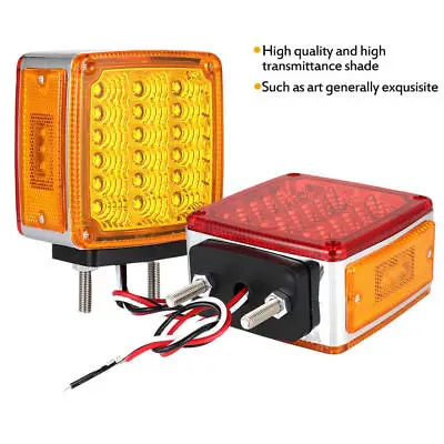

1Pair 39LED Square Dual Face Stud Mount Fender For Truck Trailer Warning Lamp Flashing
