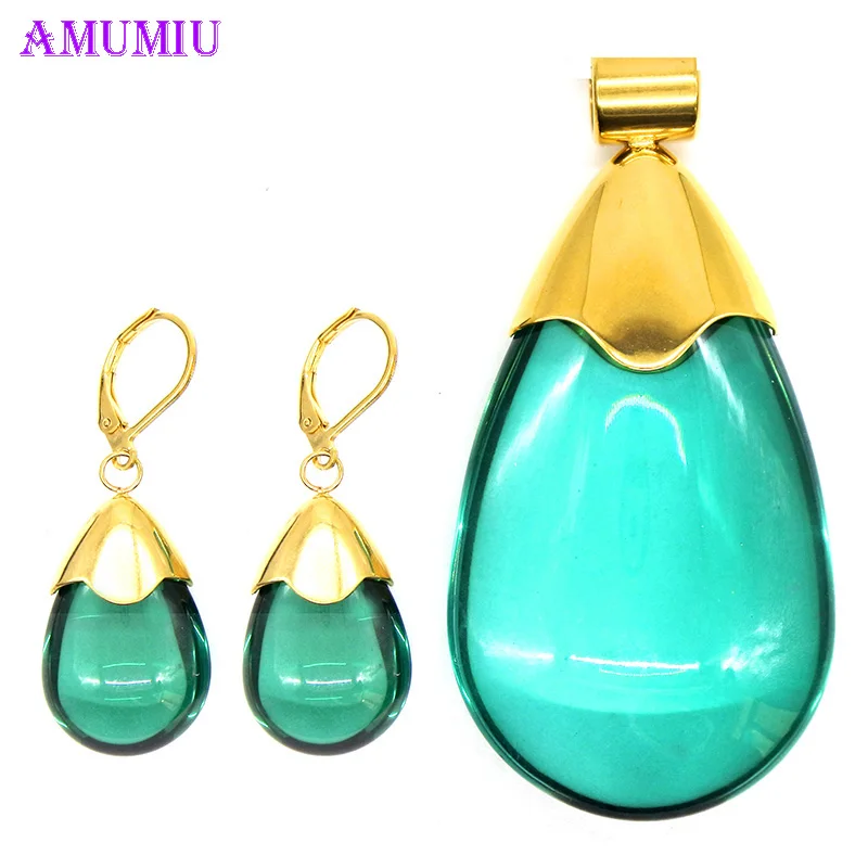 gold x green AMUMIU капли воды Наборы свадебных ювелирных изделий инкрустация Роскошная обувь с украшением в виде кристаллов Свадебные украшения комплект подарки ожерелье серьги Элегантные вечерние золото JS056A - Окраска металла: gold x green