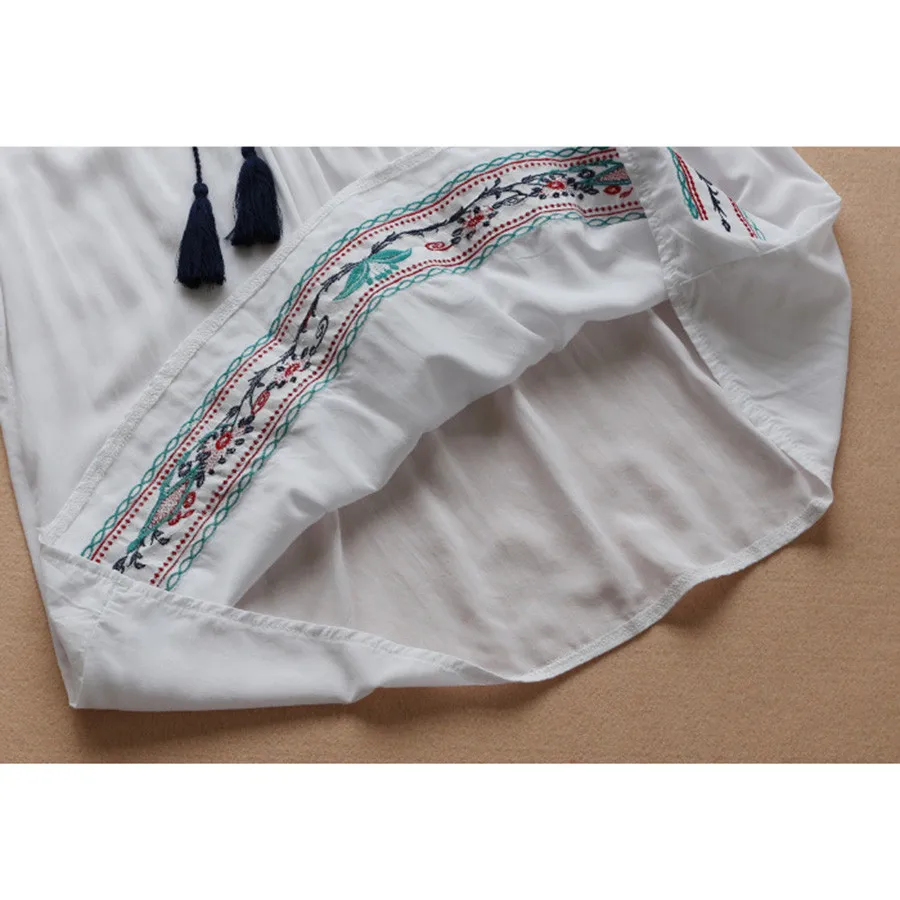 Летняя Этническая Вышивка Блузка для женщин с коротким рукавом повседневные