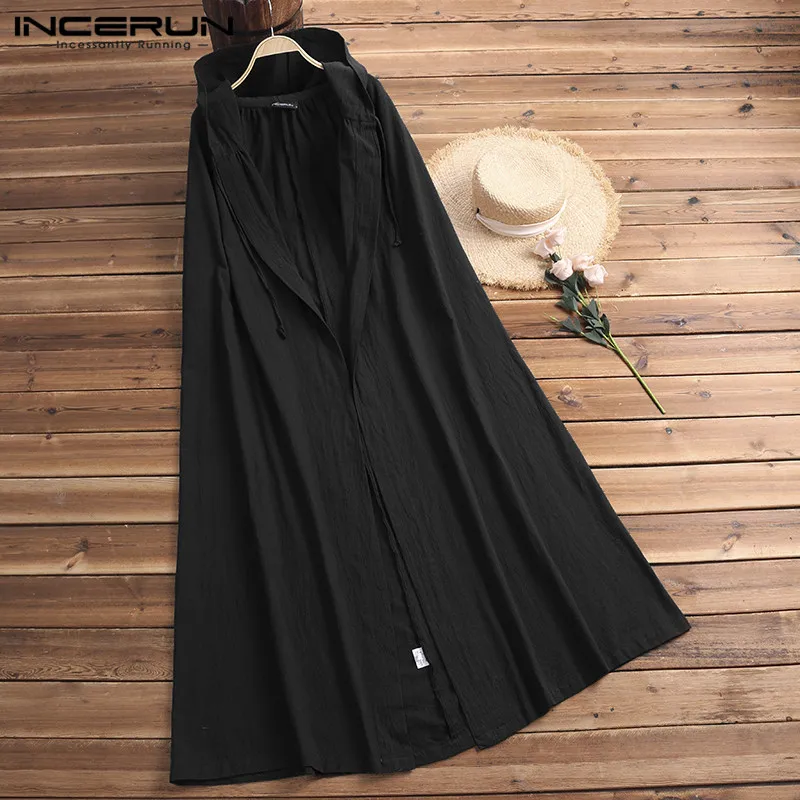 Black INCERUN, Панк Тренч, мужские длинные пальто, плащ, куртка в стиле хип-хоп, верхняя одежда, винтажная накидка, Мужская одежда, ветровка, модная Moletom - Цвет: Black