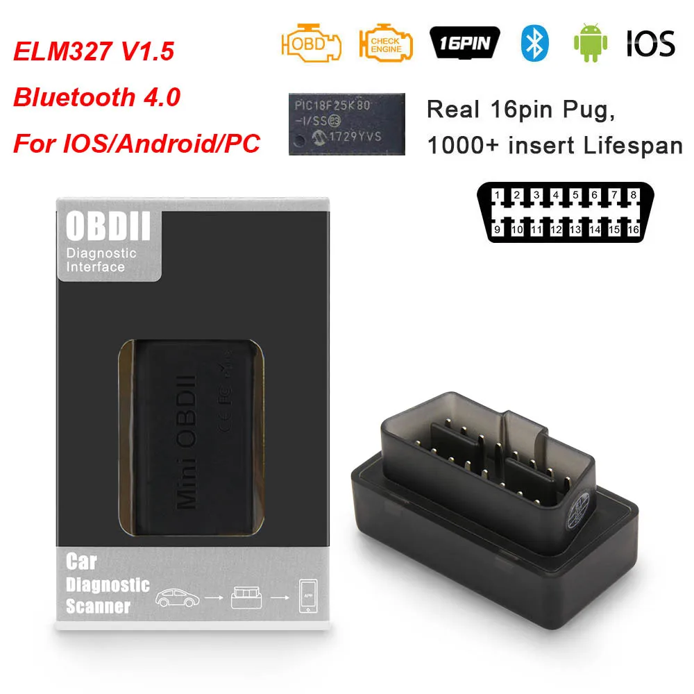 ELM 327 V1.5 PIC18F25K80 OBD2 Bluetooth wifi USB сканер OBD2 2 OBD2 автомобильный диагностический инструмент elm327 v1.5 obd сканер для Android/IOS - Цвет: Bluetooth 4.0