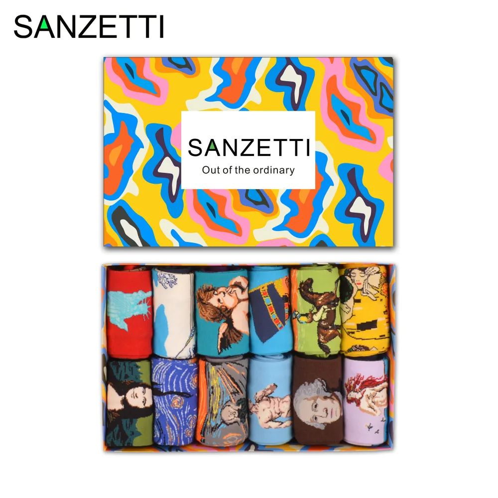SANZETTI/12 пар/лот Подарочная коробка цветные ретро носки с масляными стеклами Мона