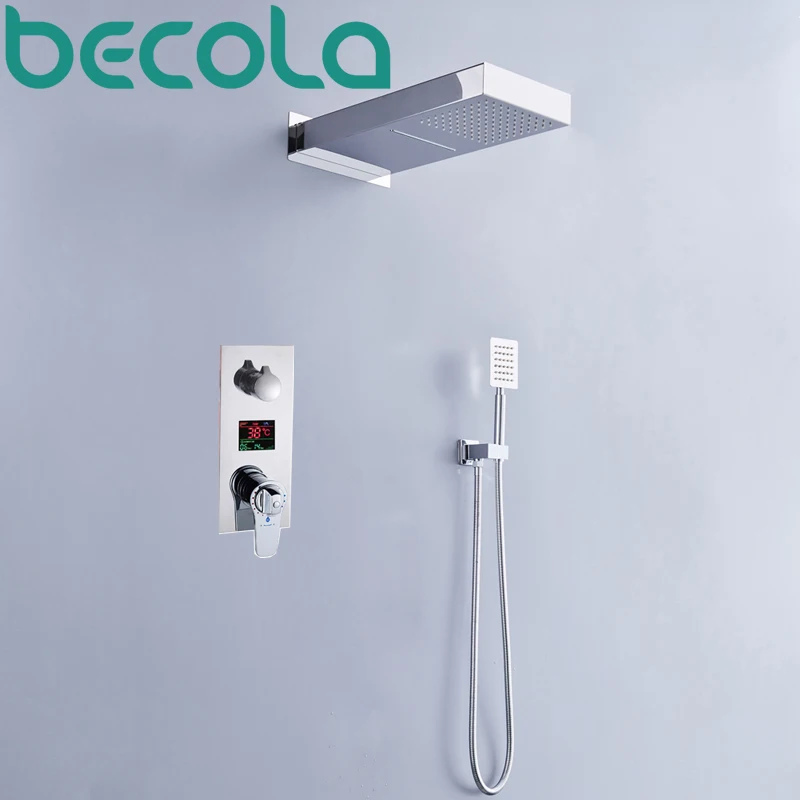 Becola термостатический душевой набор, светодиодный, с цифровым дисплеем, Душевая система, с водопадом, душевая головка, кран, B-HW1003