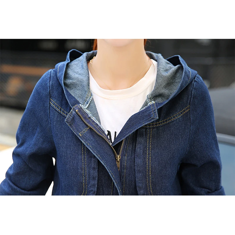 Женская джинсовая куртка с капюшоном Повседневная большого размера S 4XL весна