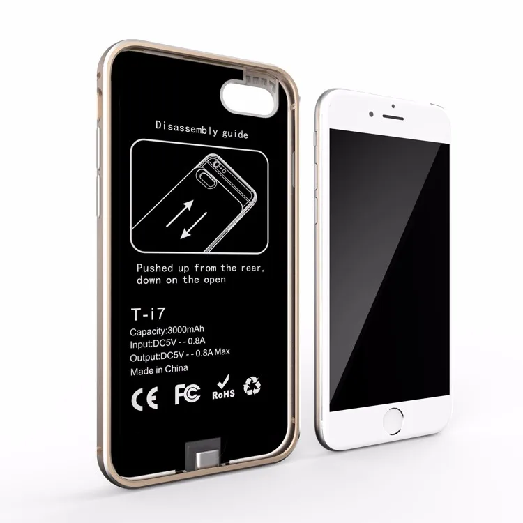Из Металла Coquille ультра тонкий 3000 мАч для iPhone 7 Батарея Зарядное устройство чехол