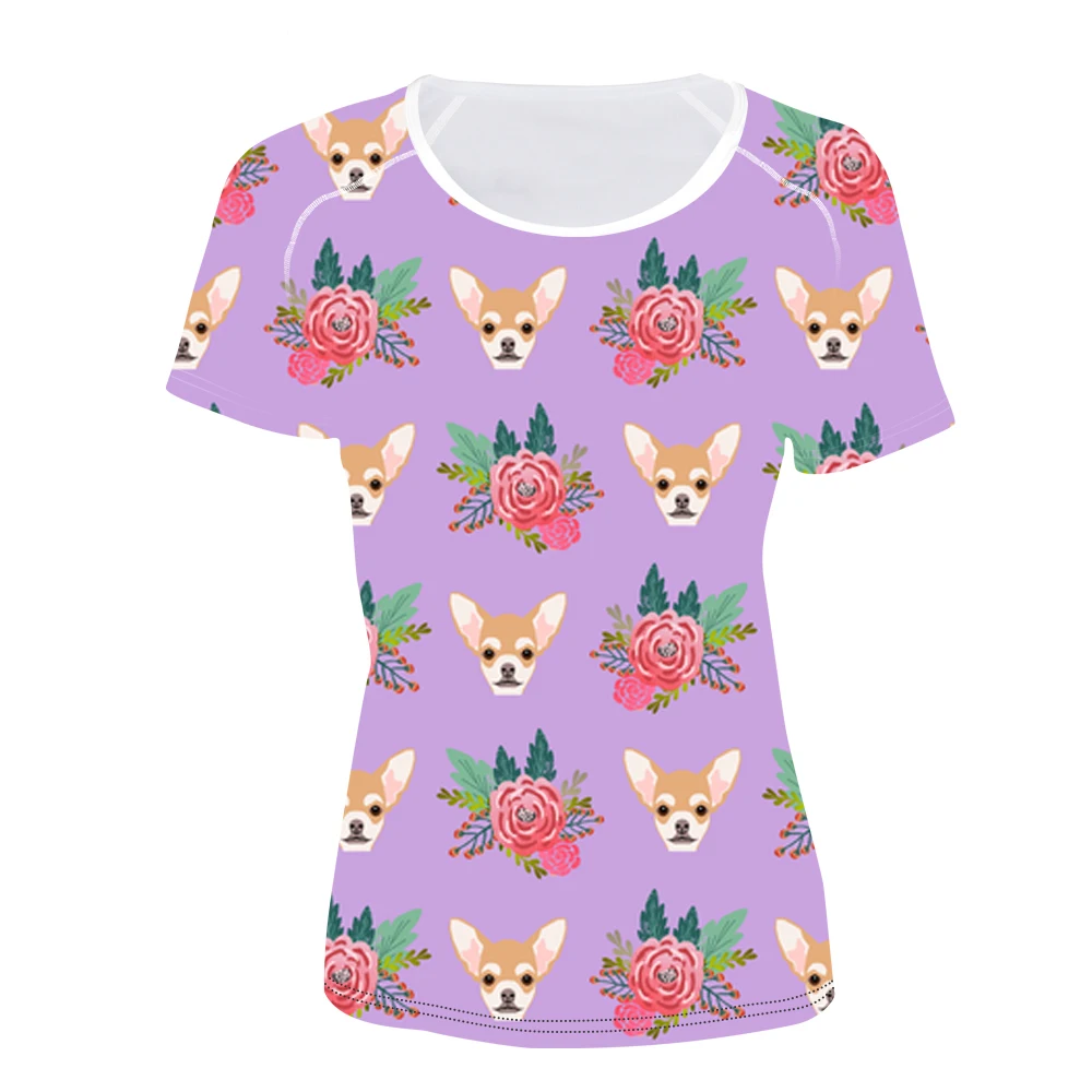 

NOISYDESIGNS Chihuahua Flowers Printing Women T Shirt Ladies Funny Tee Shirt Fresh Style for Teen Girls Kawaii Puppy Tshirt Tops