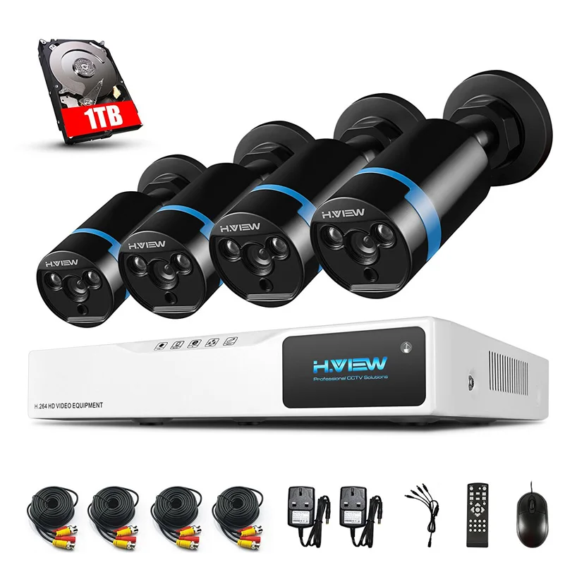 H.VIEW 1080P Video Surveillance System 4CH AHD DVR 4PCS CCTV Camera Indoor Security kit With 1TB HDD SYSTEM | Безопасность и