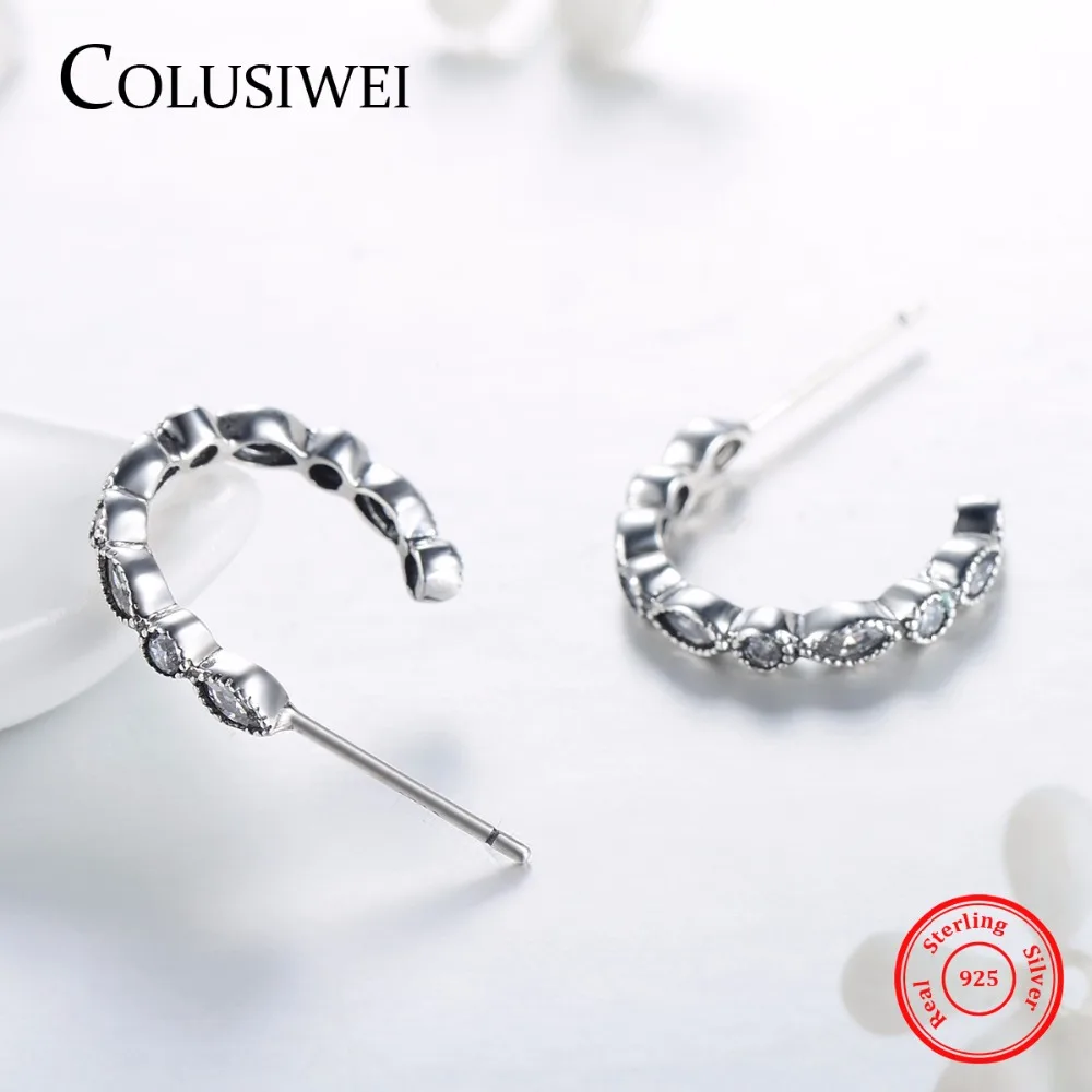 Серьги-кольца женские из серебра 2019 пробы с прозрачным фианитом 5 А | Украшения и