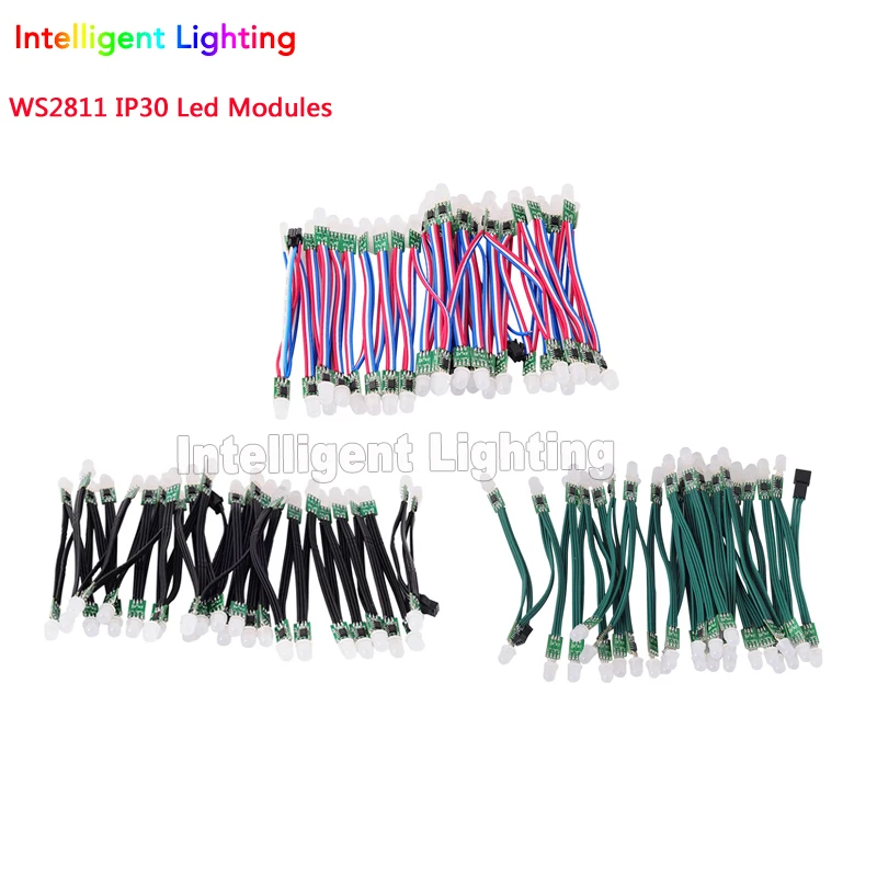 Whlosale 50pcs/100pcs WS2811/WS2801 RGB led module 5V/12V Black/Green/RWB Wire non waterproof IP30 / IP68 | Лампы и освещение