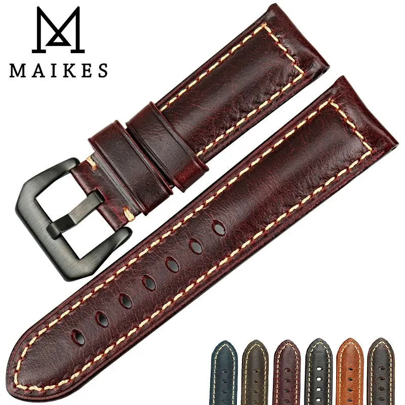 

MAIKES New design vintage cow leather watch band 20mm 22mm 24mm 26mm watch accessories brown watchbands for Panerai watch strap