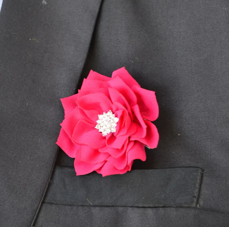 

5Pcs Best Man Groom Boutonniere 7 Color Silk Camellia Flower Crystal Wedding Groomsman Corsage Flower Party Prom Man Suit Brooch